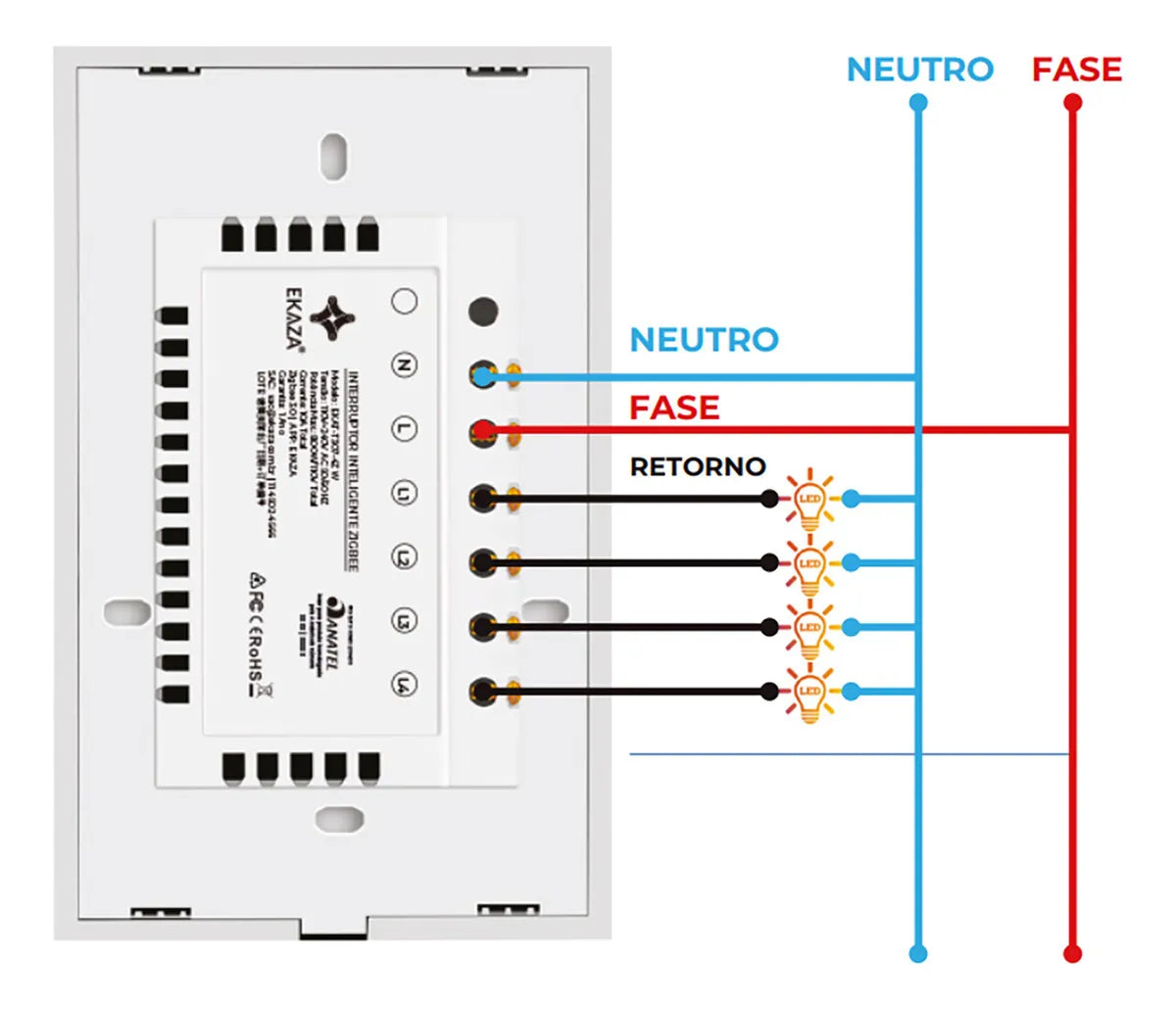 Interruptor De Luz Inteligente Ekaza Zigbee 2 Teclas Touch 4x2 Cor Preto 10A 110/220V