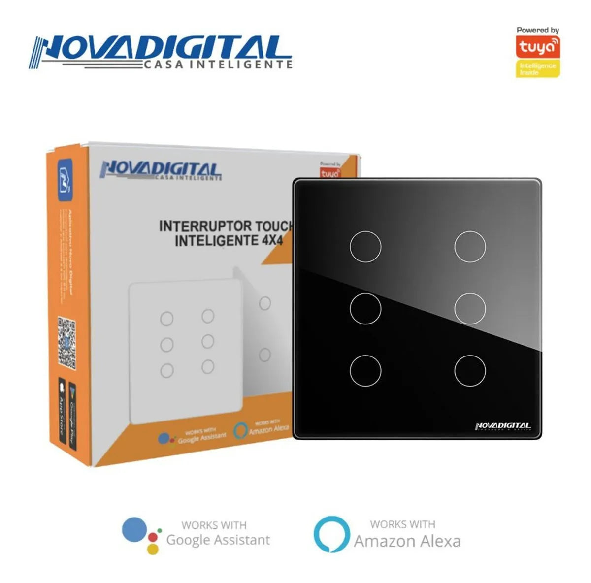 Interruptor De Luz Inteligente NovaDigital Zigbee 4 Teclas Touch 4x4 Cor Preto 10A 110/220V