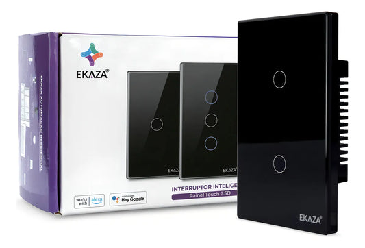 Interruptor De Luz Inteligente Ekaza Zigbee 2 Teclas Touch 4x2 Cor Preto 10A 110/220V